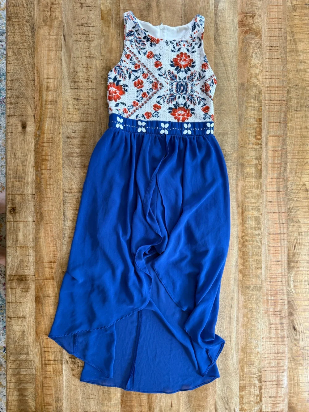 Girls Floral Lace High Low Maxi Romper Blue Formal Wedding - estimates Size 12